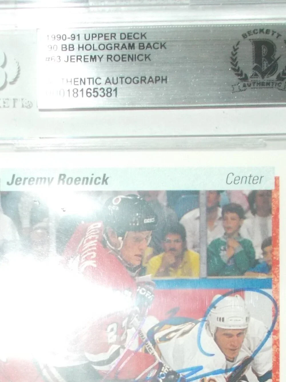 Jeremy Roenick SIGNED 1990-91 Upper Deck NHL Blackhawks RC Card BECKETT AUTHENIC